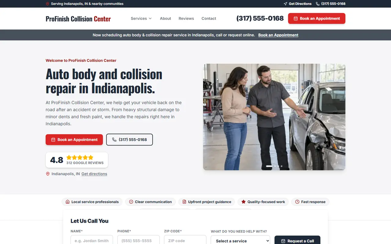 Auto Body & Collision demo website, design A