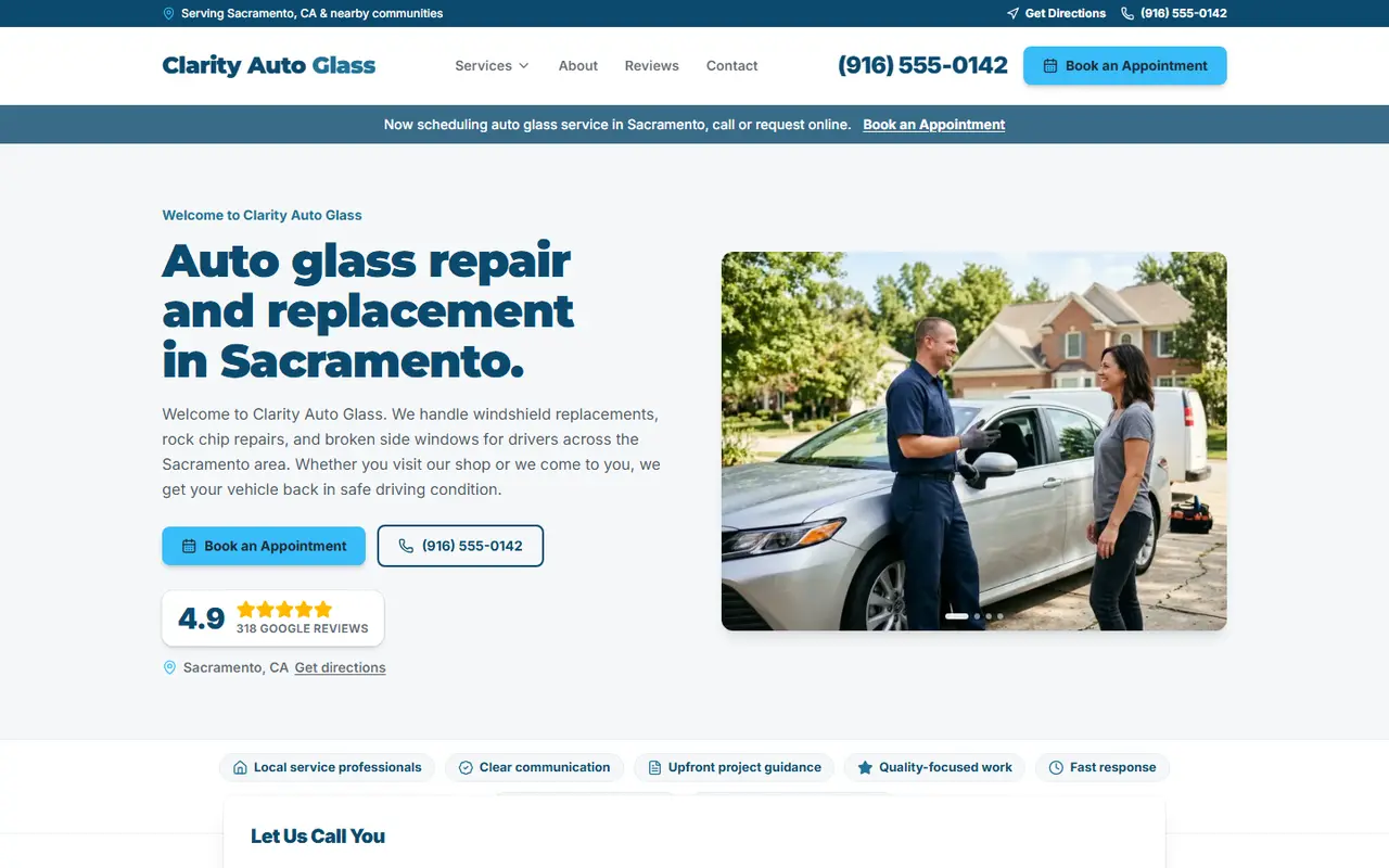 Auto Glass demo website, design A