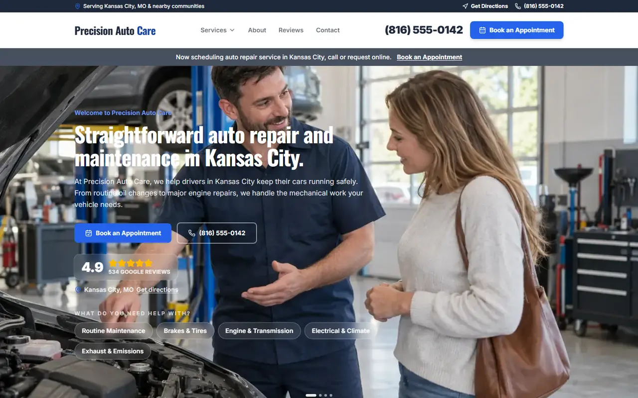 Auto Repair demo website, design A
