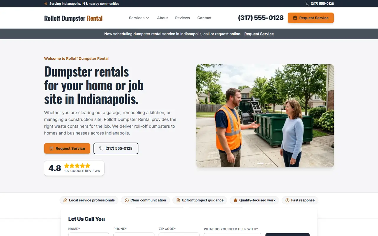 Dumpster Rental demo website, design A