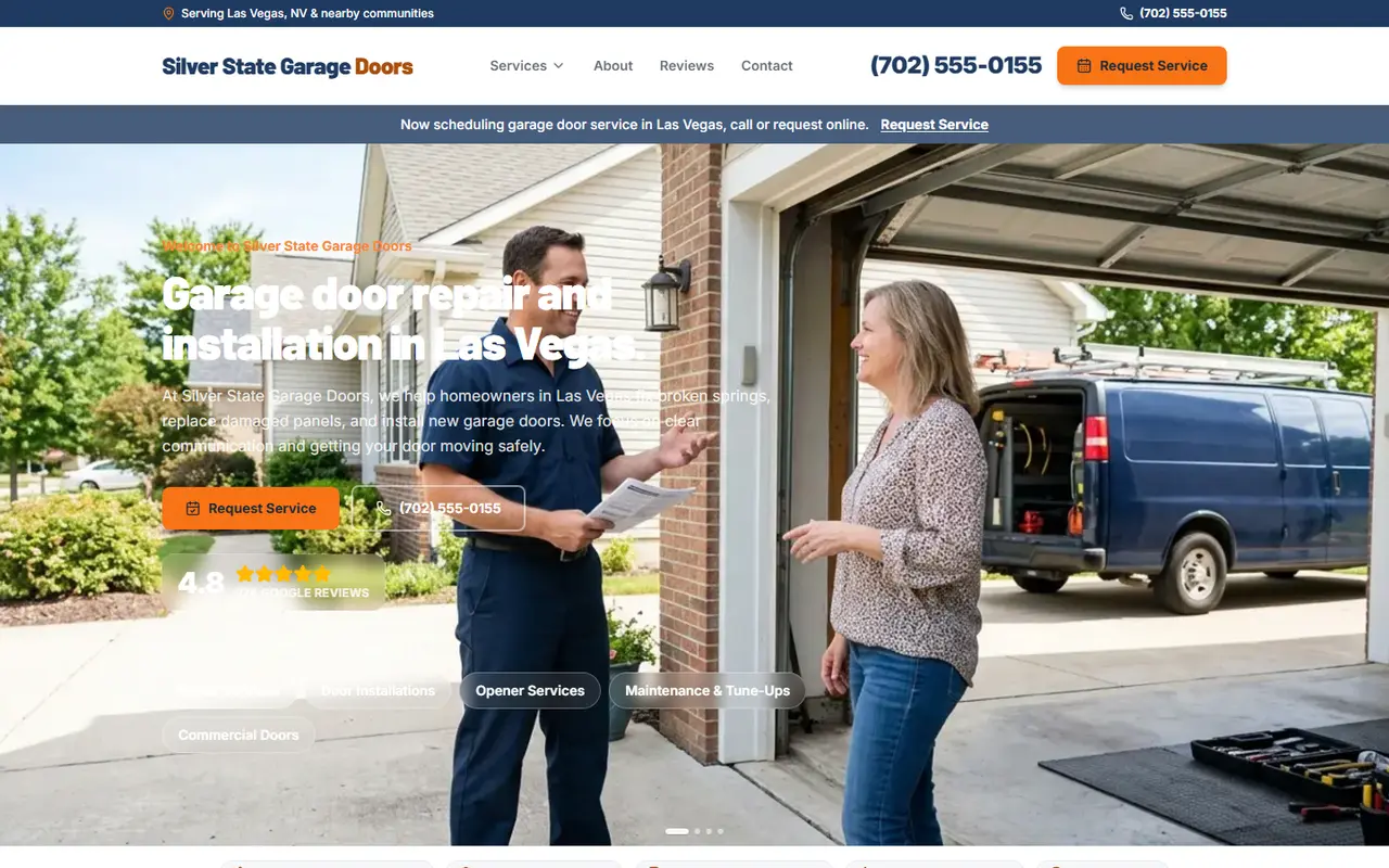 Garage Doors demo website, design A