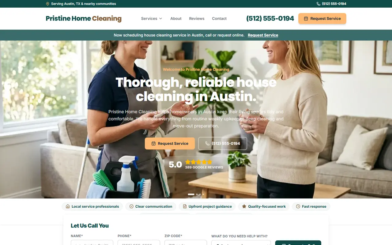 House Cleaning demo website, design A