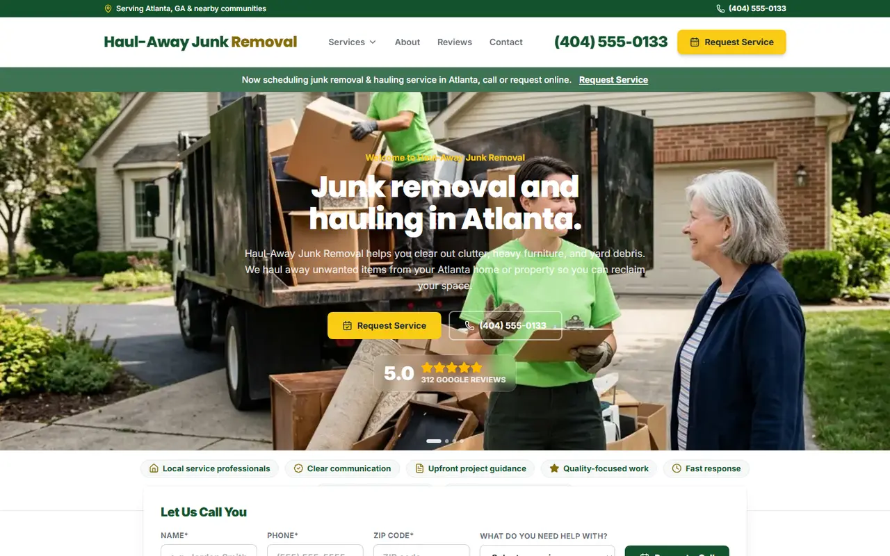 Junk Removal demo website, design A