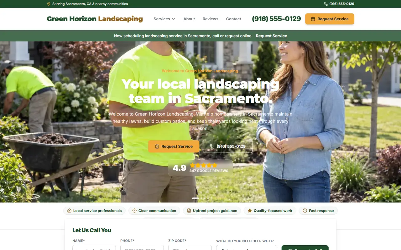 Landscaping demo website, design A
