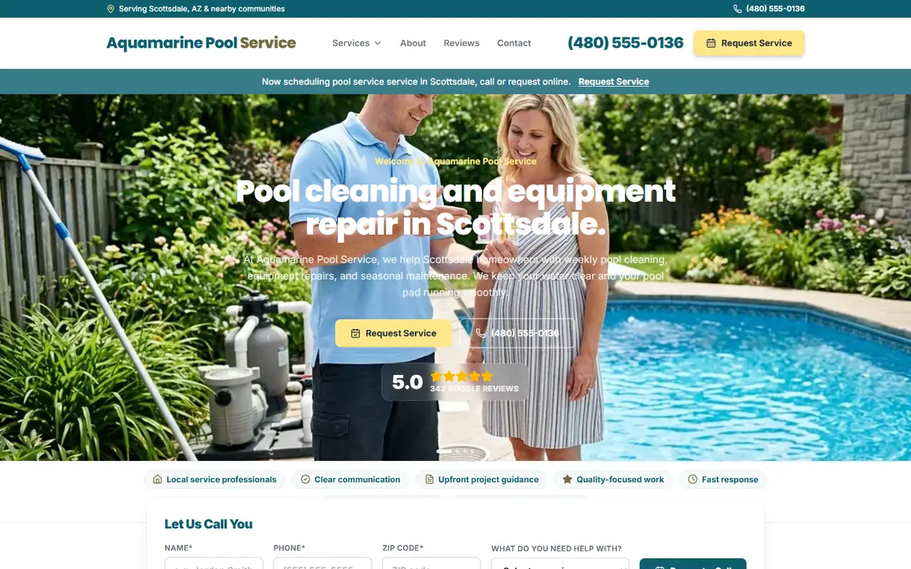 Pool Service demo website, design A