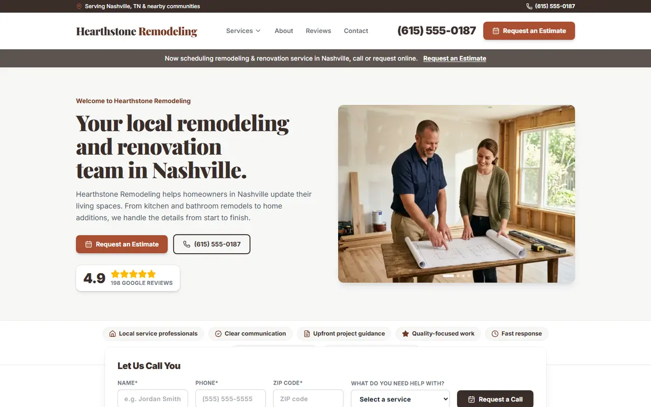 Remodeling demo website, design A