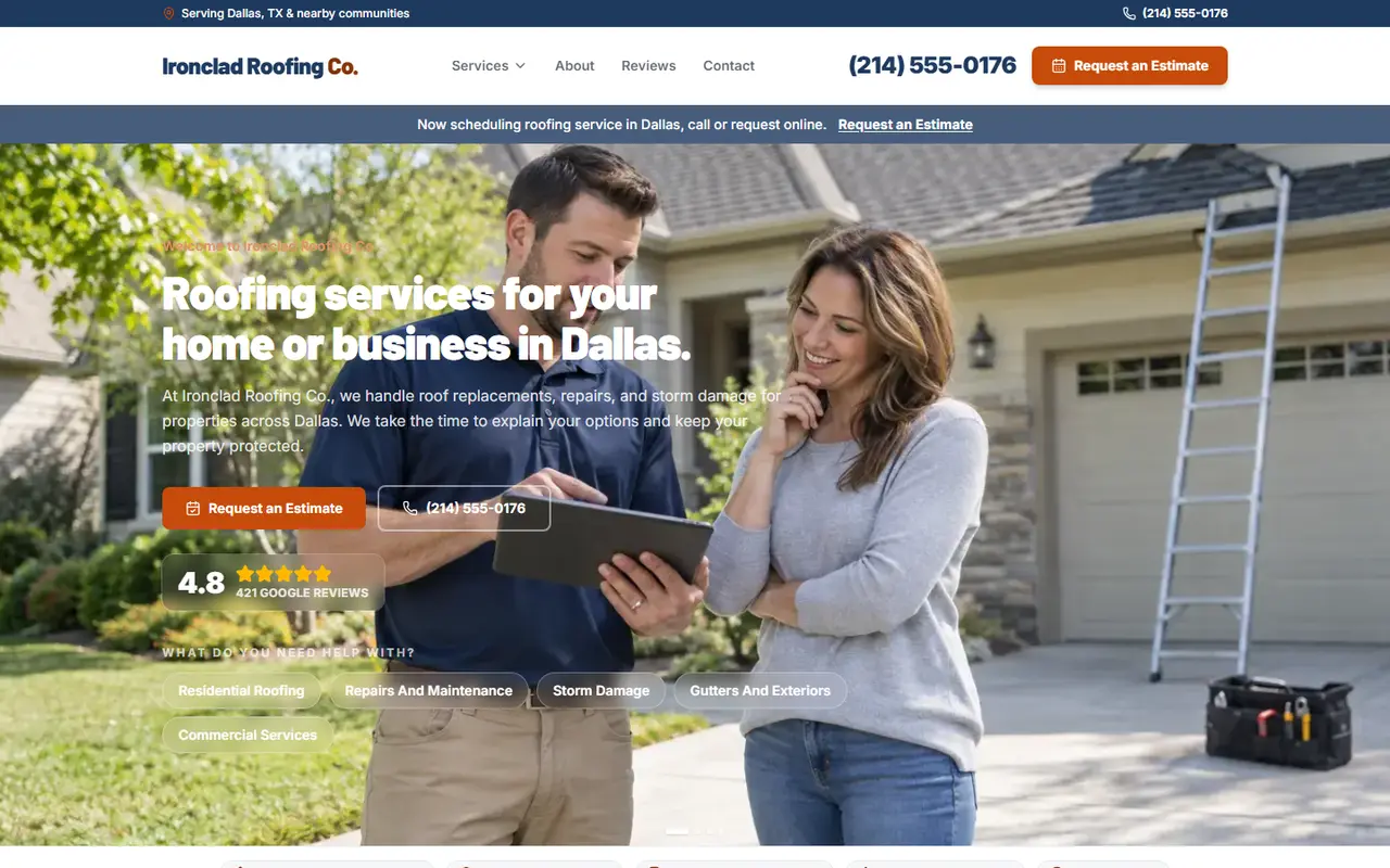 Roofing demo website, design A