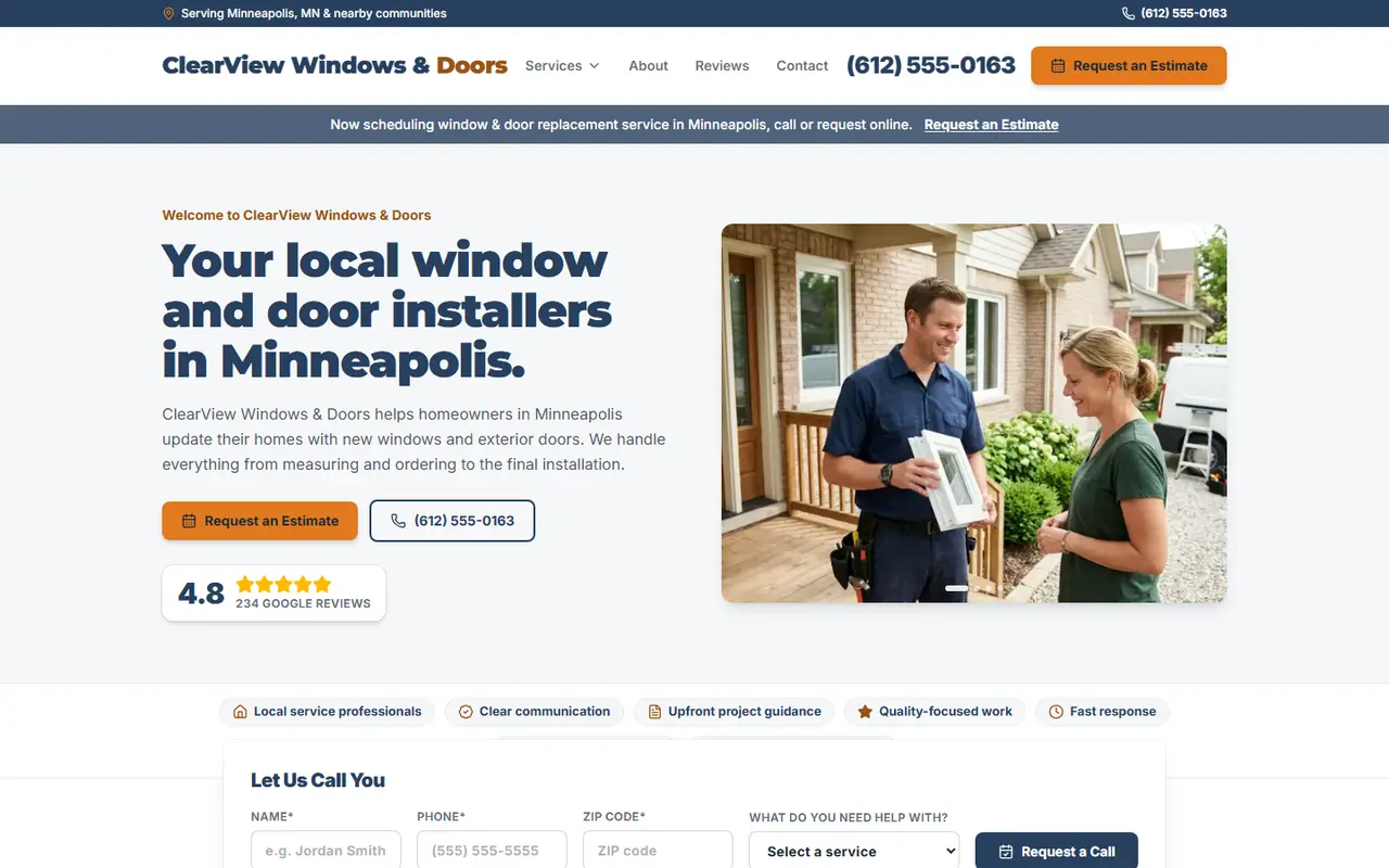 Windows & Doors demo website, design A